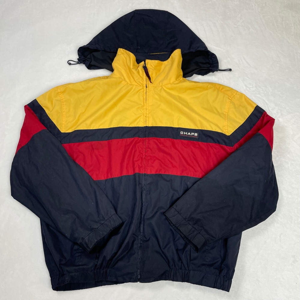 Chaps Ralph Lauren Windbreaker Mens Large Navy Red Yellow Vintage Colorblock
